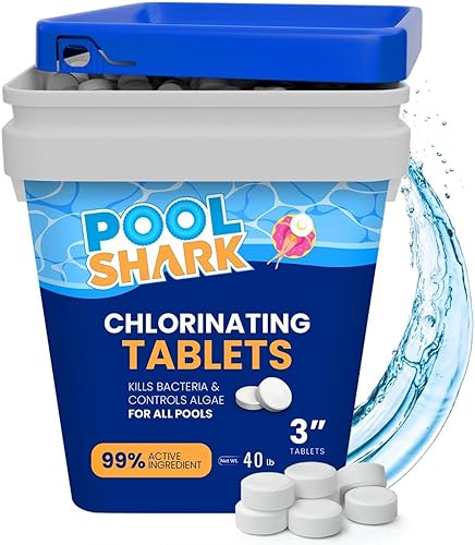 Miniatura 2 de Pool Shark Tabletas de cloro para piscina, tabletas de cloro de 3 pulgadas, pestañas de cloro activo del 90% de disolución lenta, productos químicos