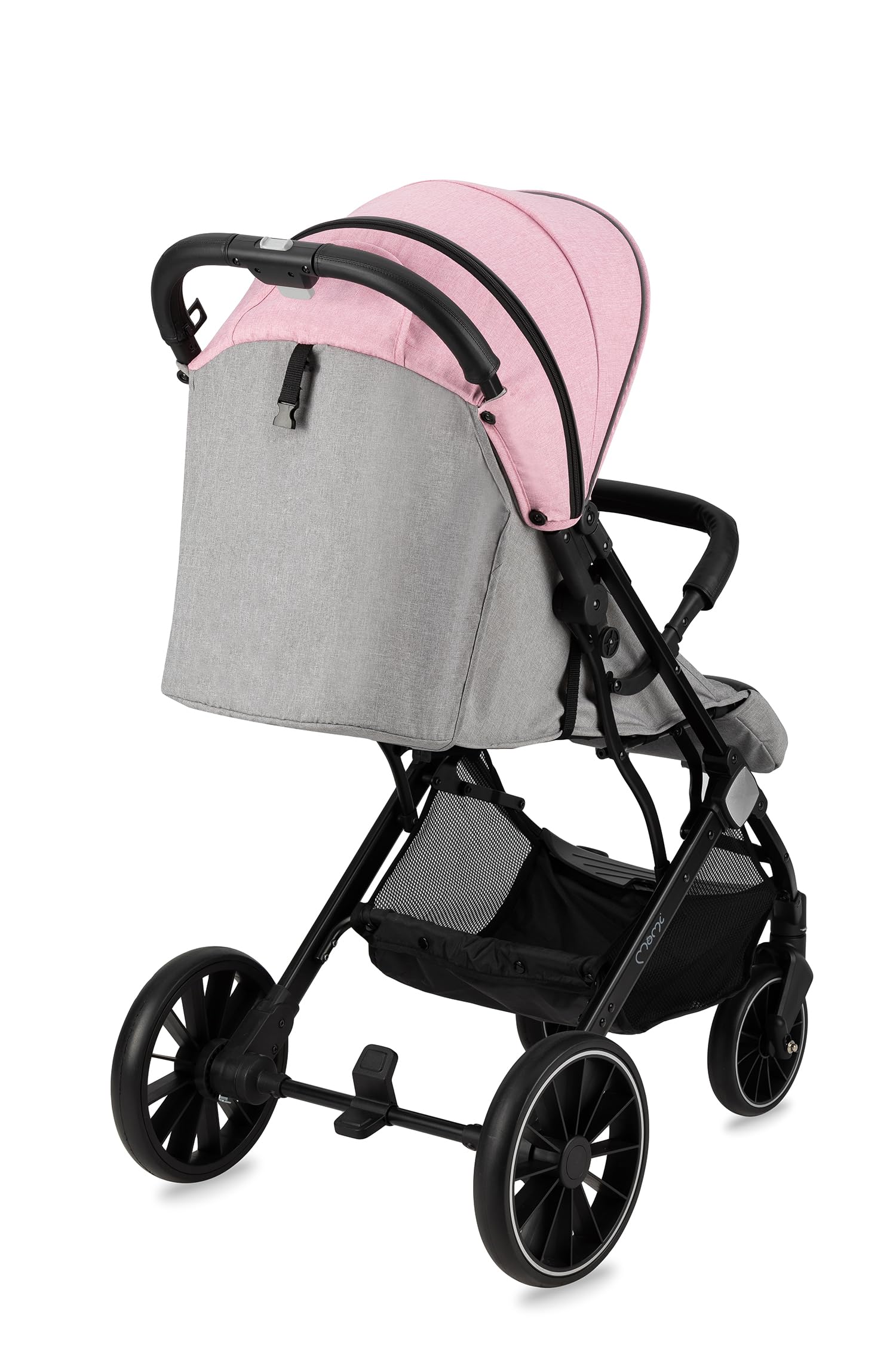 MoMi ESTELLE LIGHT PLUS Passeggino a partire da 6 mesi (fino a 22 kg), pieghevole con cintura di sicurezza a 5 punti, cestino porta spesa e funzione di apertura, manico telescopico per il traino