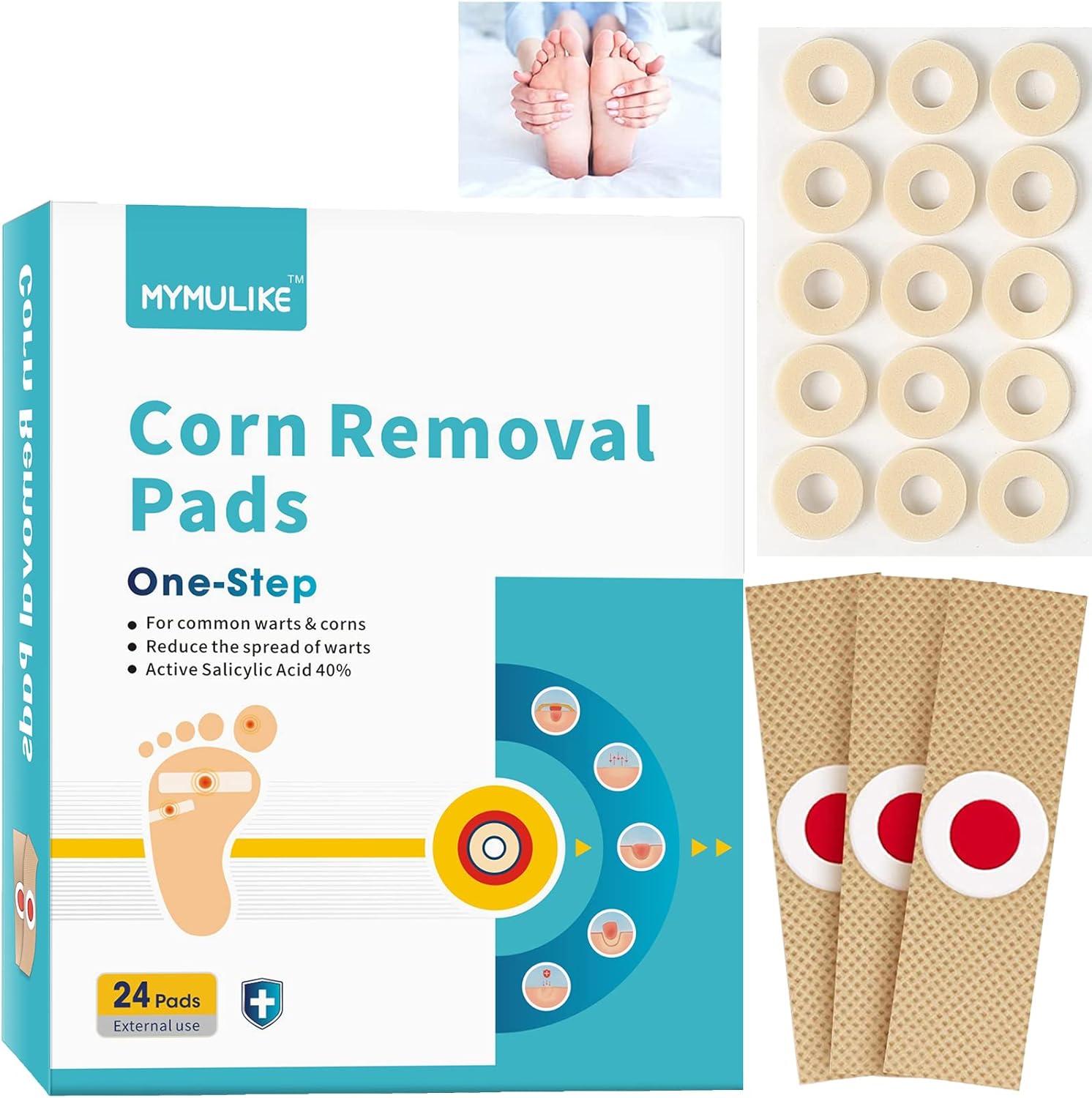 MYMULIKE 24 Count Corn Pads, Corn Plasters, Corn Cushions,15Pcs Soft
