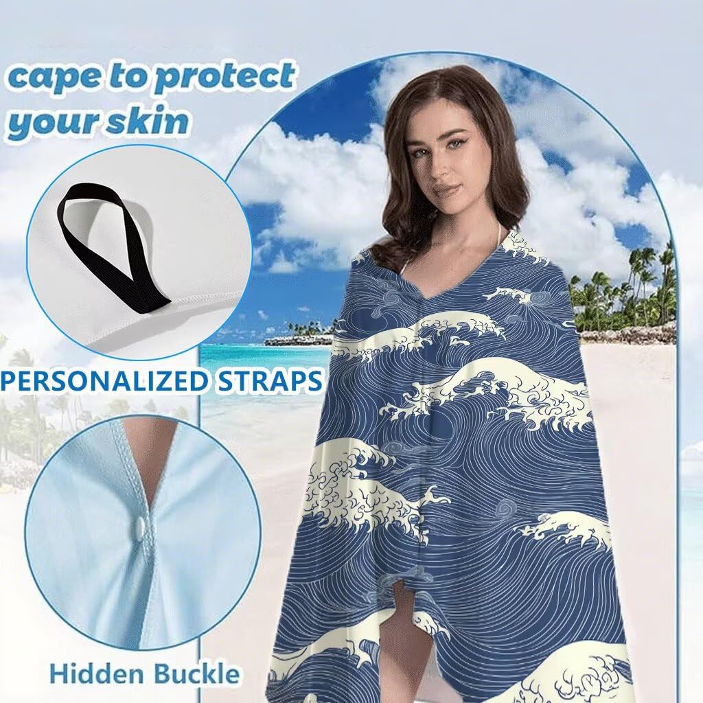 Toalla Playa 90x200cm Azul Toalla Microfibra Grande Juego de 2 Ondas Patrón Diseño Absorbente Secado Rápido Beach Towel Ligera Antiarena Esterilla Playa para Mujer Hombre Vacaciones Natación, Model447