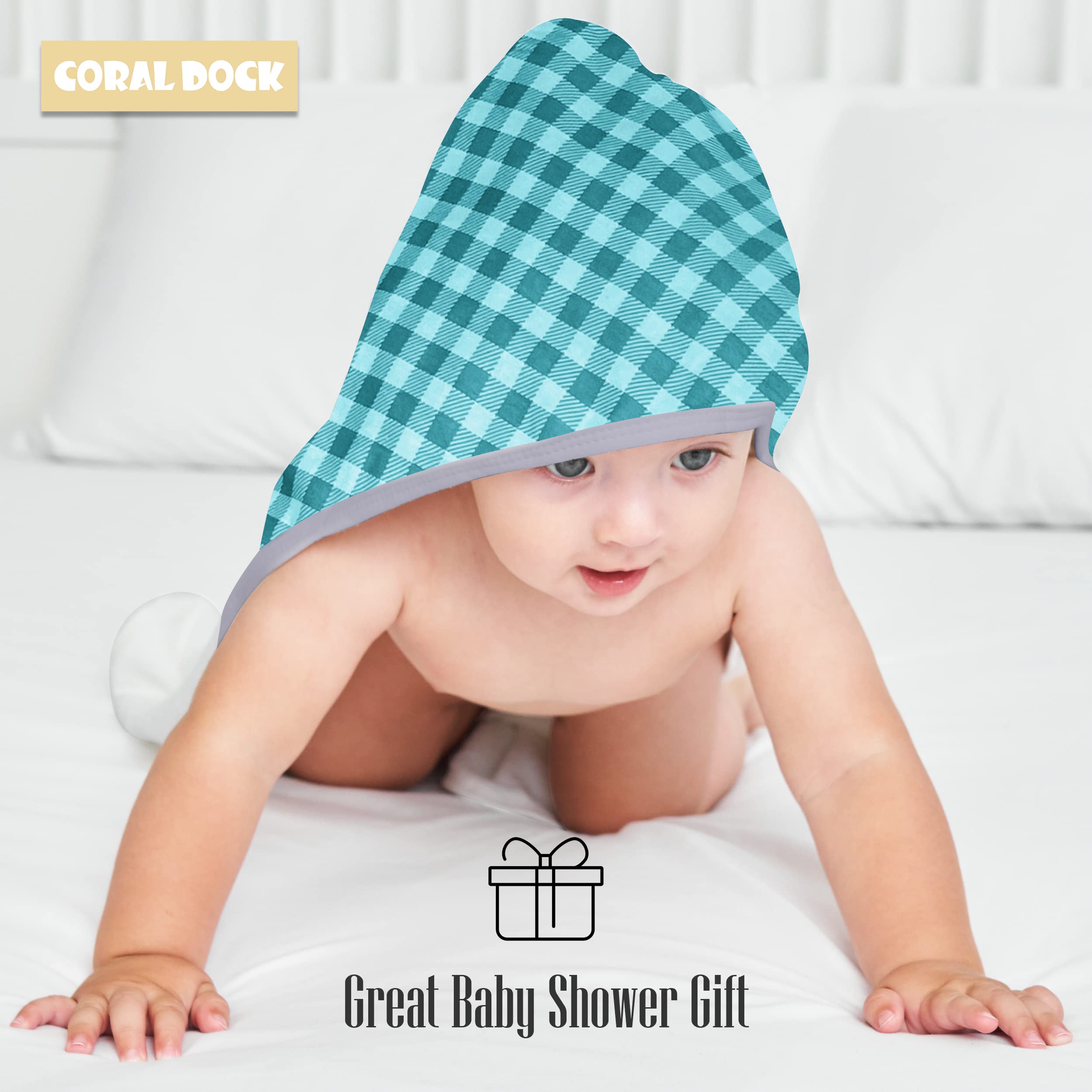 CORAL DOCK Juego de 3 Toallas de baño con Capucha para bebé, Ultra absorbentes, artículo Esencial para recién Nacido, niño, niña, Toalla de baño para bebé, Regalo para bebés y niños pequeños, Cuadros
