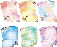 Vista 1 de Juego de papel estacionario y sobres forrados con diseño de pájaros florales y acuarelas, con papel de escritura de letras forradas, 48 hojas + 24