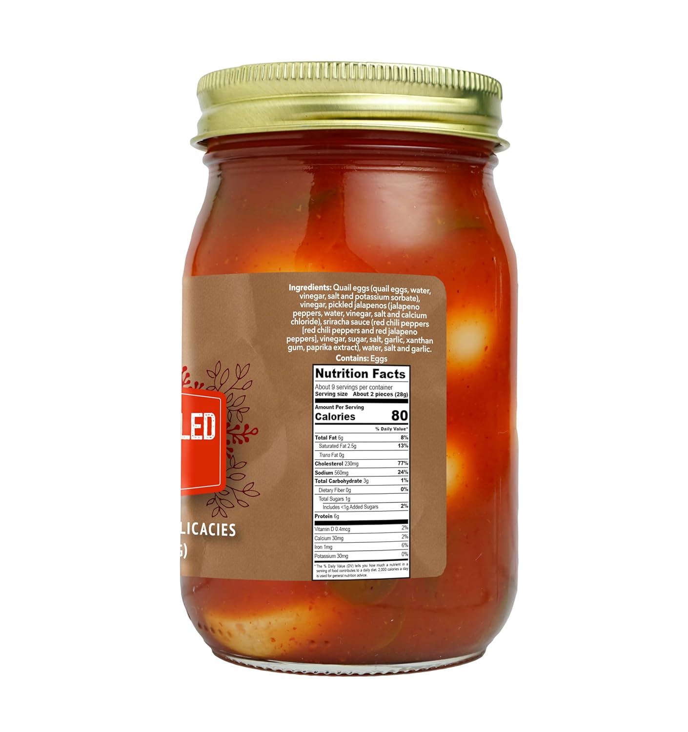 Green Jay Gourmet Sriracha Pickled Quail Eggs in a Jar – Fresh Hand Jarred for Cooking & Pantry – Sriracha Flavor - Simple Natural Ingredients - 2 x16 Ounce Jars