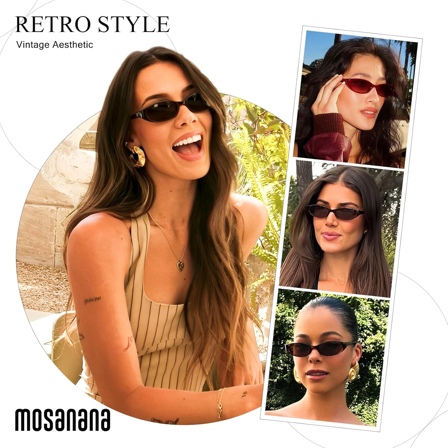mosanana Retro Oval Cat eye Sunglasses for Women Y2k 90s Trendy Narrow Small MS52585 - Image 4