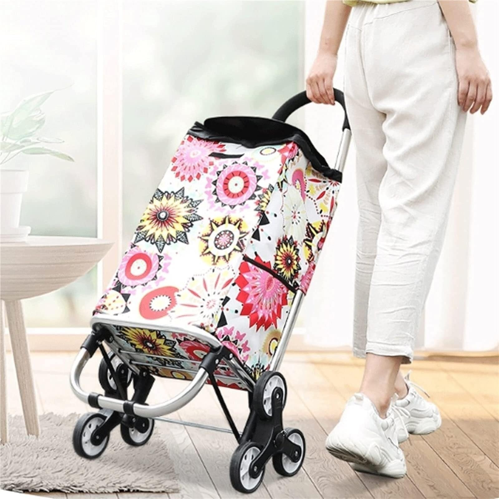 Wózki na zakupy, Wózek na kółkach Push Tote Składany wózek narzędziowy z torbą zakupy, bagaż, artykuły spożywcze(Multicolor)