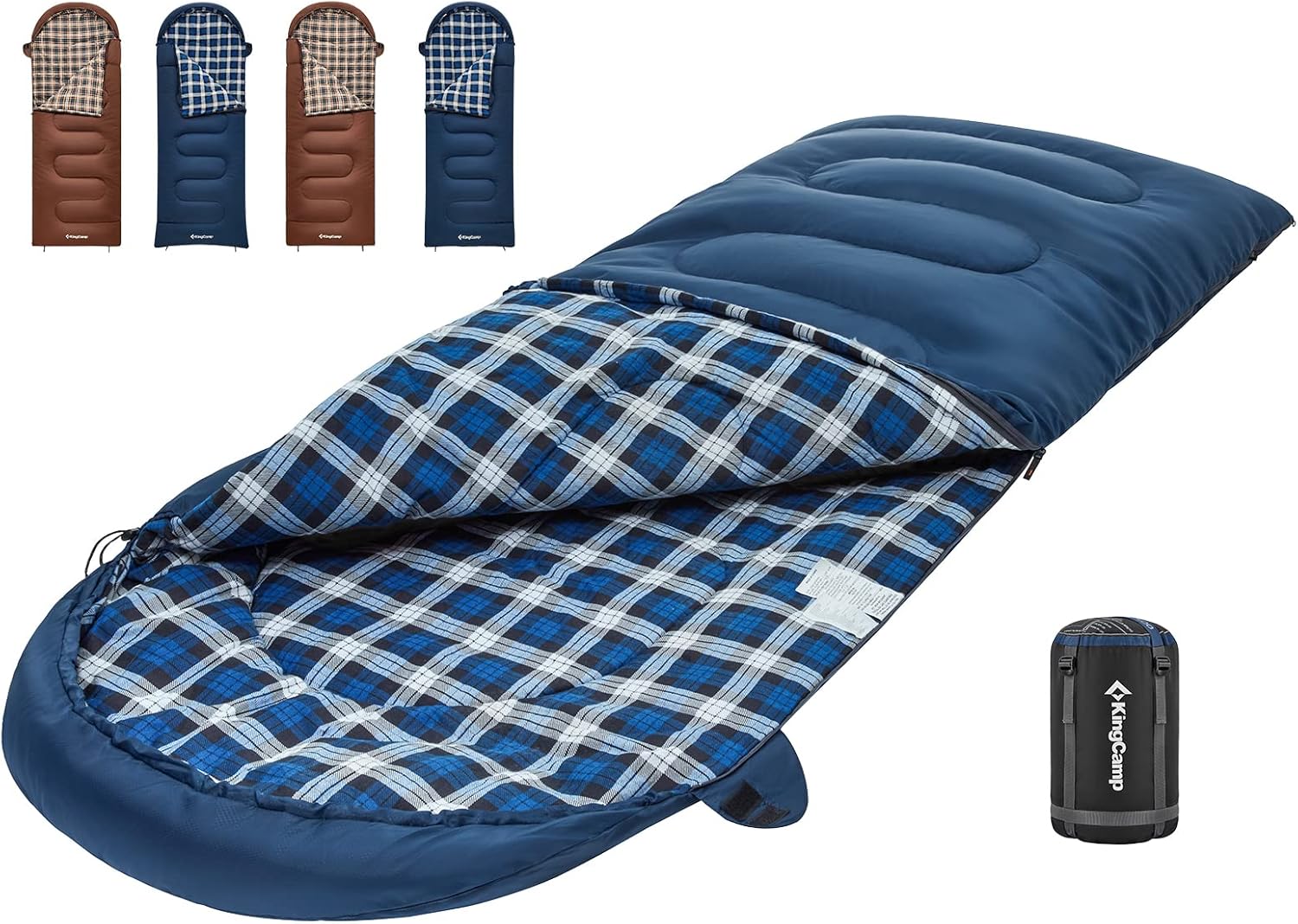 KingCamp Cotton Flannel Sleeping Bag, Big and Tall Sleeping Bags for Adults Cold Weather, Zip Together for 2P Sleeping Bag for 3 Season, Lightweight, Water Resistant for Family Camping Backpacking NAVY RIGHT 5.7lbs