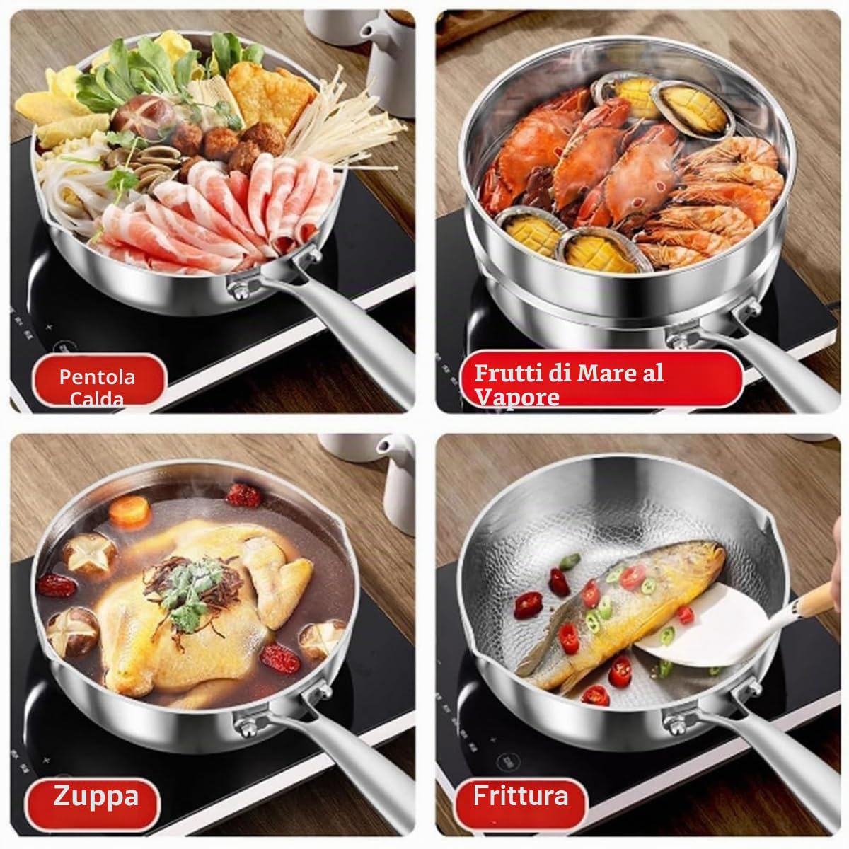 Padella Titanio, Padella in Titanio Martellato, Padelle Antiaderenti Pro, Doppio Beccuccio, Pentola a Fondo Spesso, Pentola per il Latte, Uniform Heating, per Tutti i Piani Cottura (no lid,24cm)