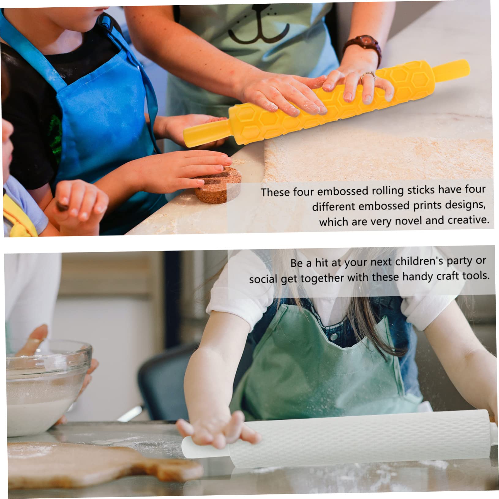 Rodillo de Repostería Creativo de Plástico 4 Piezas Relieve para Elaboración de Pasteles y Resultados Uniformes, Ligero y Fácil de Usar Color Aleatorio