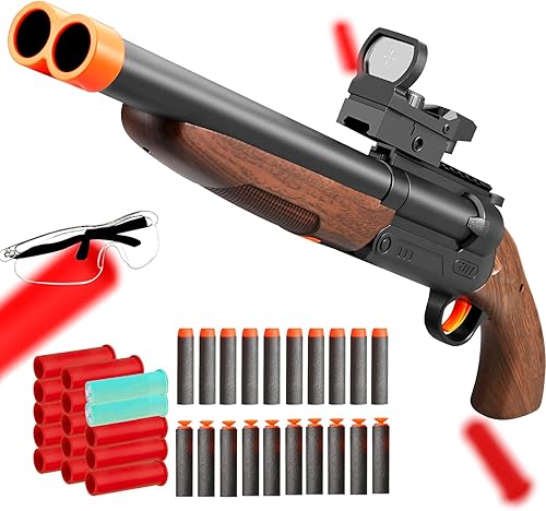 Pistola de juguete seguro de doble barril para niño con carcasa de expulsión balas suaves, modelo realista, juguete de pistola de espuma con aspecto