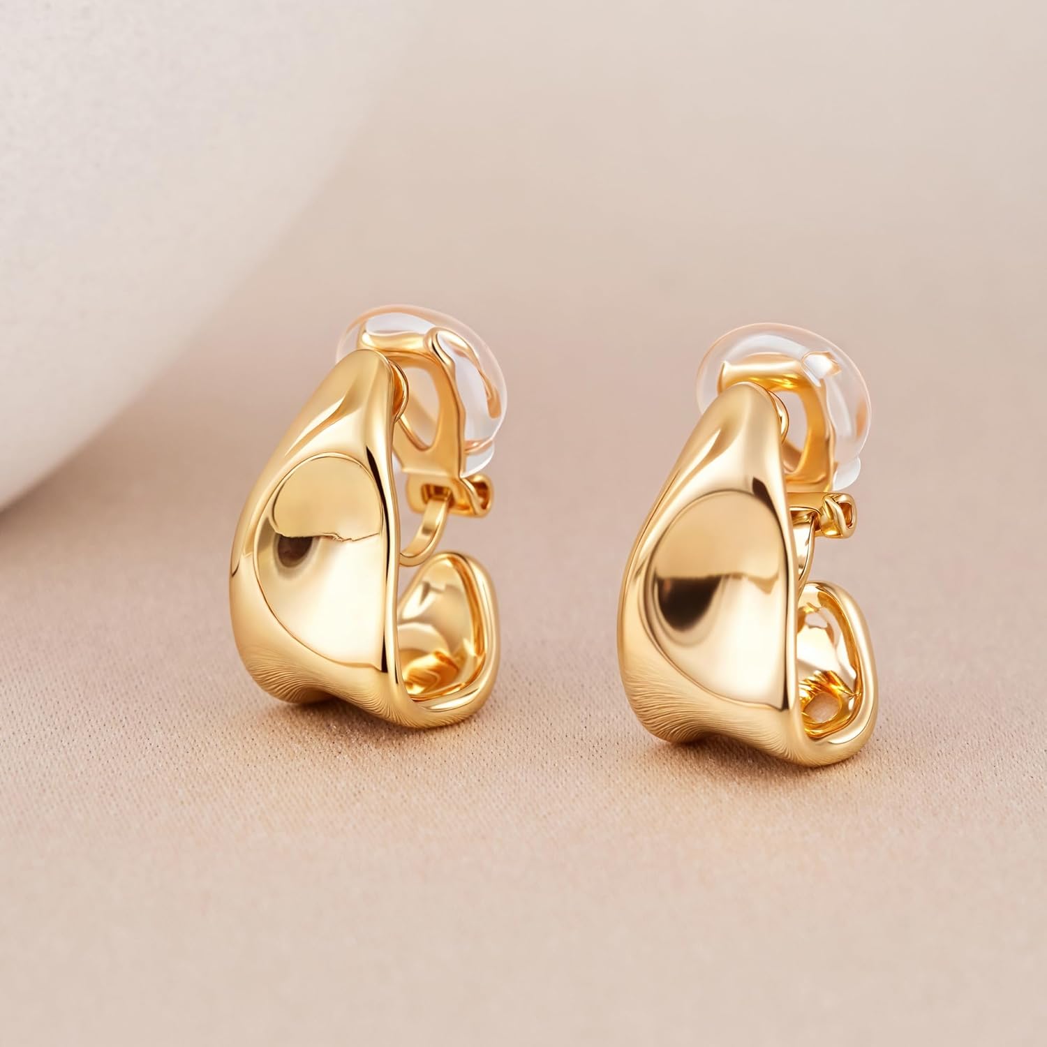 FAN&LOUIS Clip On Earrings Women,Gold Silver Chunky Statement Earrings Clips Lightweight Teardrop Earrings for Women - Image 3