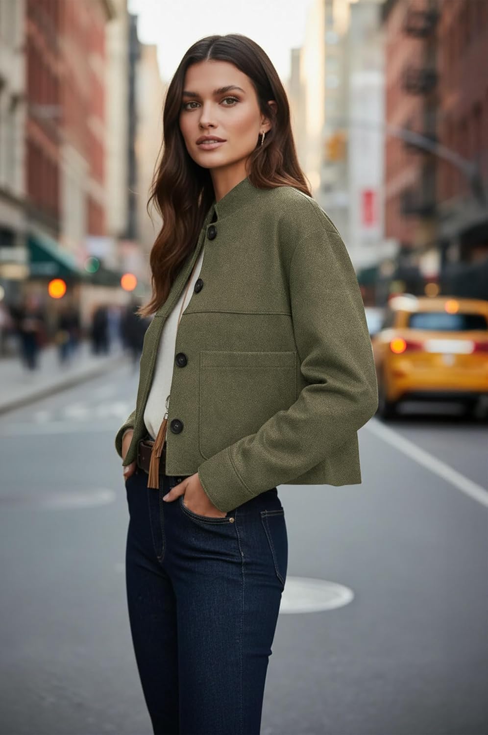 Womens Faux Suede Cropped Jackets Fall Fashion Winter Coats Lightweight Outerwear Oversized Motorcycle Jacket - Image 4