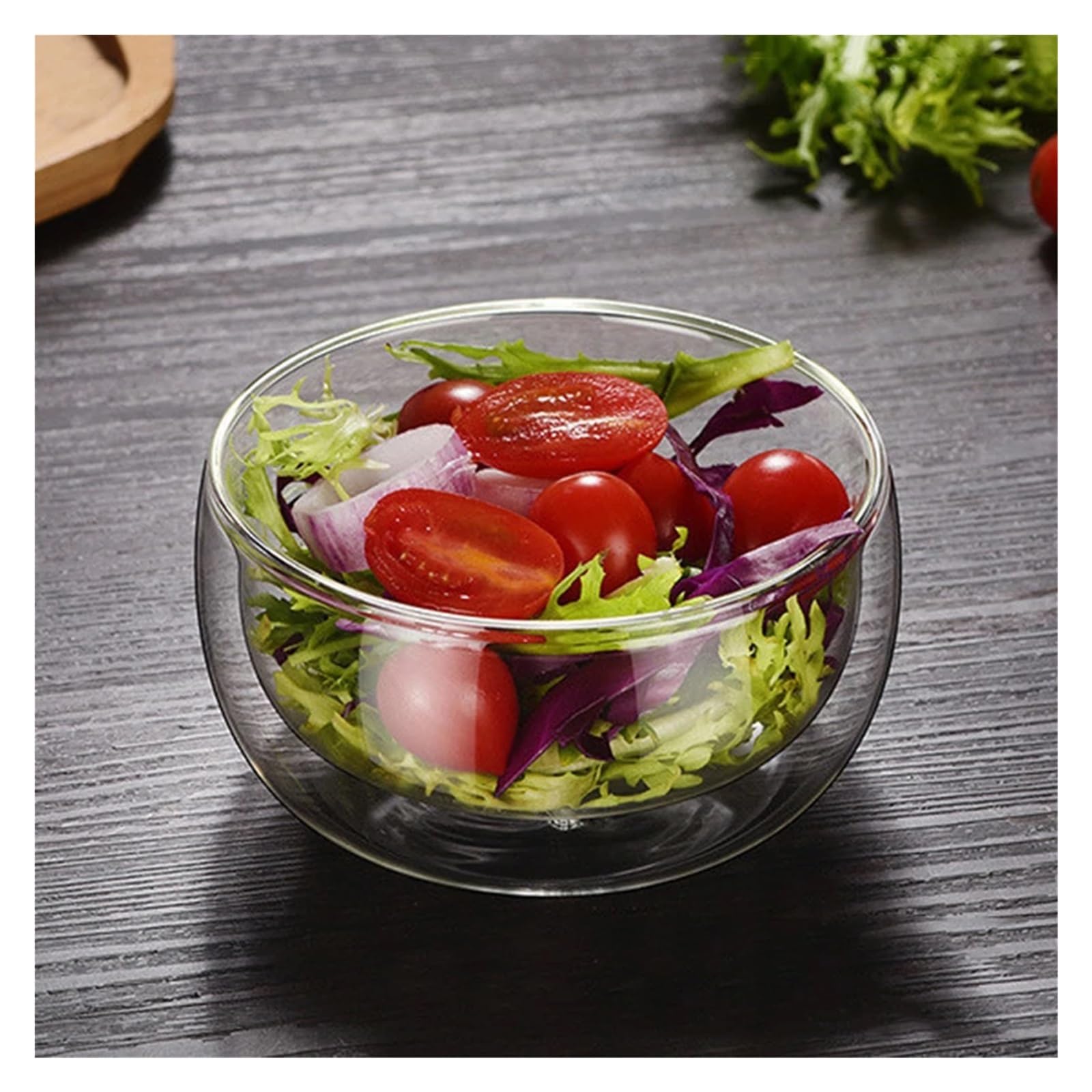 Ensaladera Cuenco de vidrio resistente al calor doble capa, vajilla for ensaladas, helados y microondas(300ml)