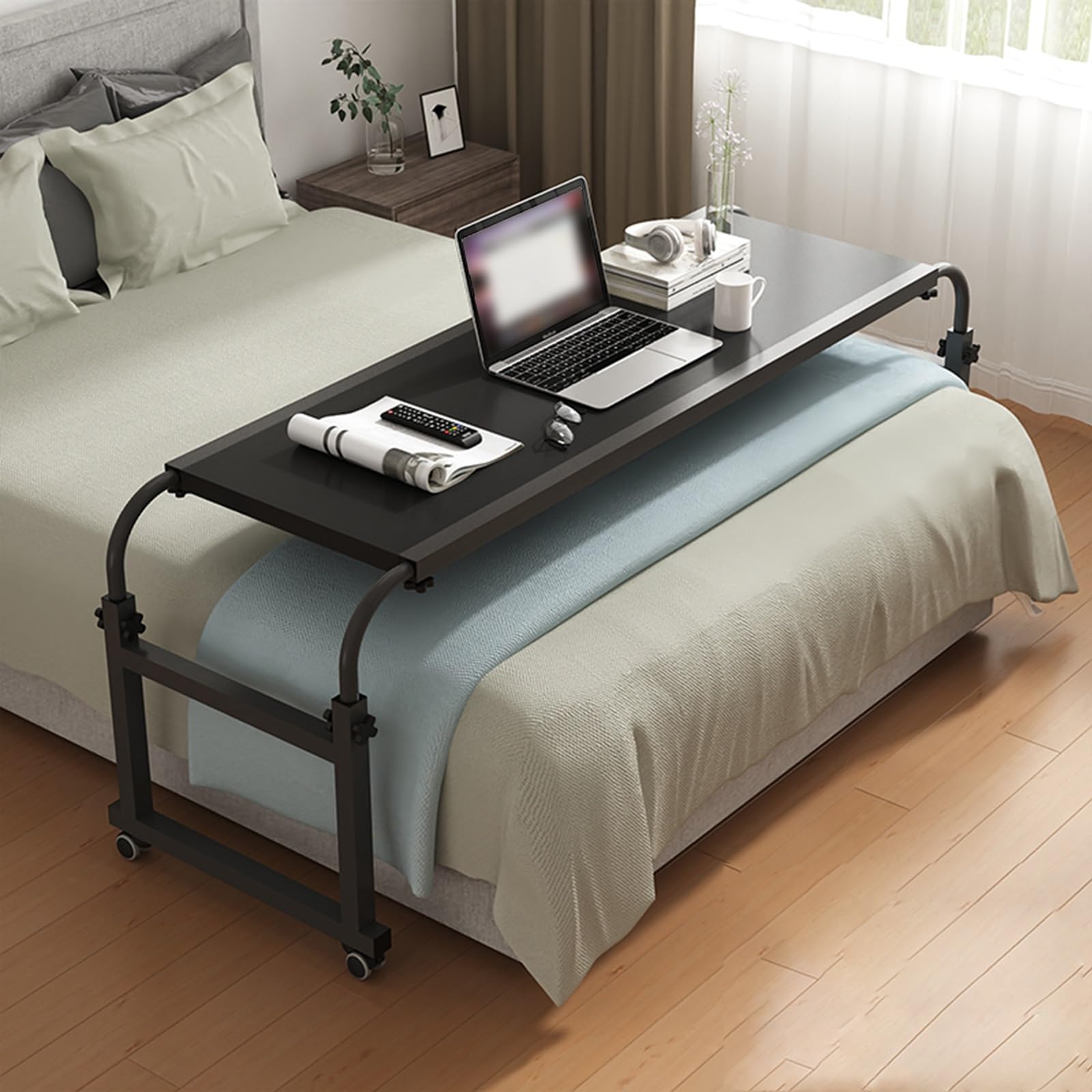 Table de lit réglable avec roues freinables - Bureau d'ordinateur portable polyvalent pour le travail paresseux au lit - Hauteur 65-95 cm - Idéal pour le salon, la chambre à coucher, le bureau