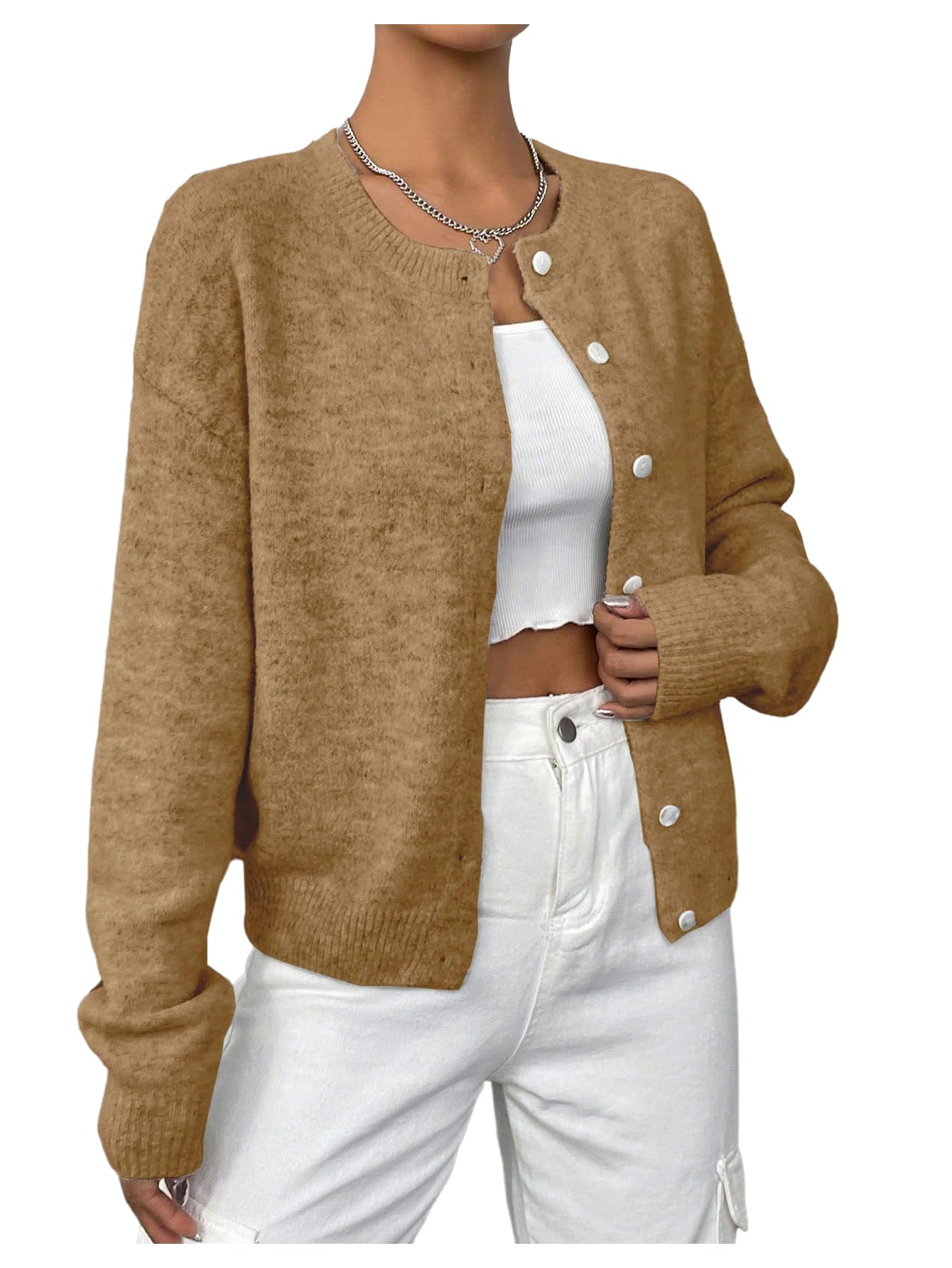 Womens Knit Cardigans Long Sleeve Button Dwon Lightweight Cardigan Sweaters Trendy Fall Outfits