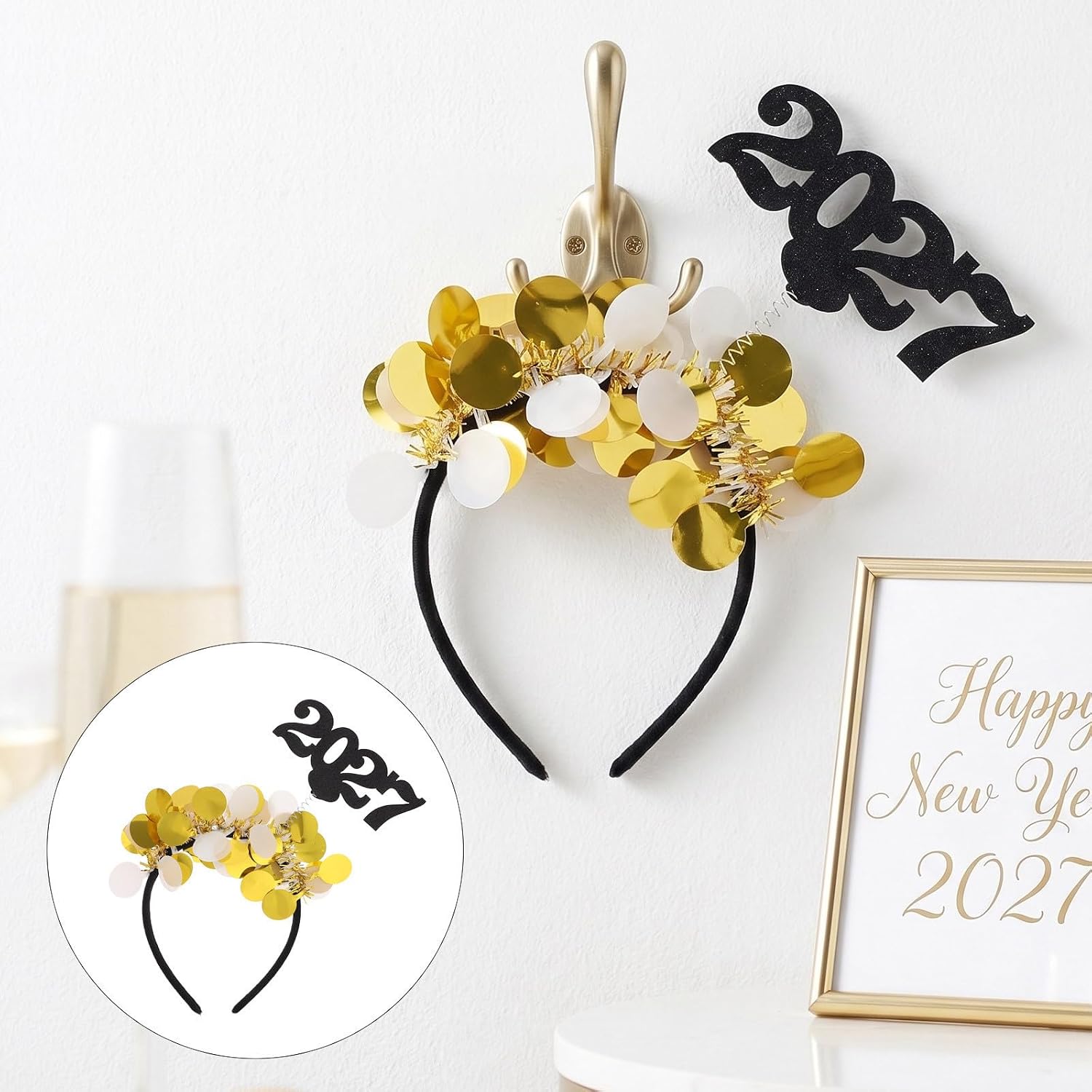 COLLBATH 2027 New Year Eve Headband for Women Lightweight Skinfriendly Materials Party Accessory Golden Glittering Numerals and Dazzling Appearance for Celebration