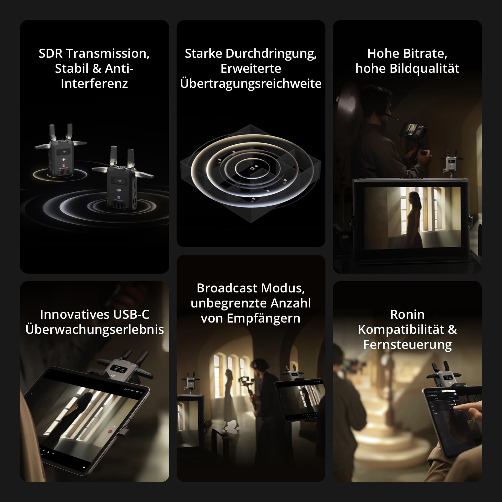 DJI SDR Transmission Empfänger, 3 km 1080p/60fps SDR drahtlose Videoübertragung, Nur Empfänger, Stabil & Anti-Interferenz, Starke Durchdringung, Hohe Bitrate, Unbegrenzte Anzahl von Empfängern