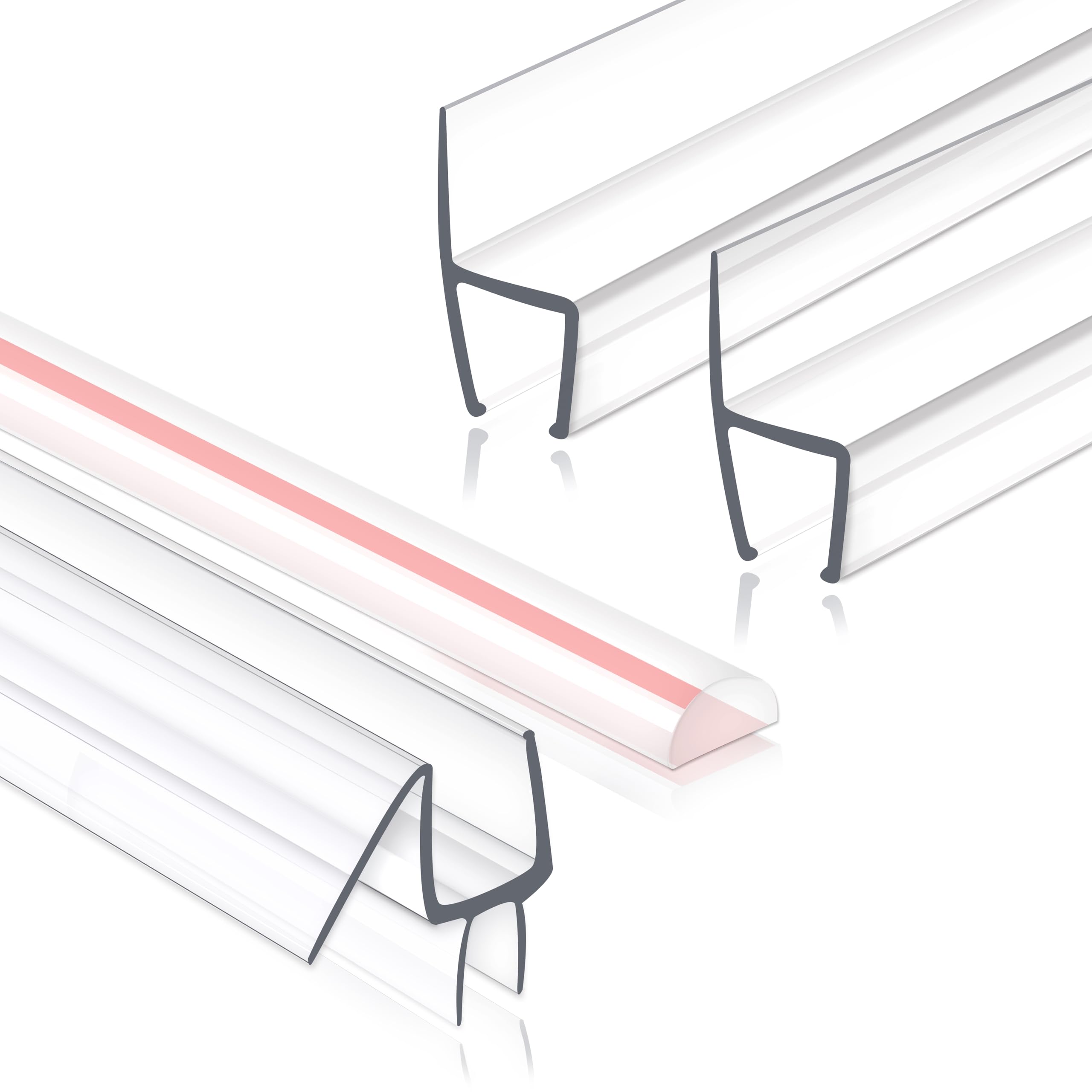 Frameless Shower Door Seal Set, 4 Pack x 39" HDM Glass Shower Door Bottom Seal Side Seal Strip Door Sweep for 3/8" Glass, Ultra-Clear Polycarbonate, Stop Shower Leaks Create A Water Barrier