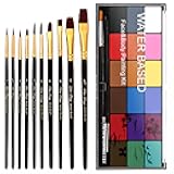 Face Painting Kit Non-toxic Body Paint Washable 18 Colors Facepaint Makeup Kit for Adults with 10 Face Paint Brushes for Halloween Party Cosplay Makeup (Color 001)