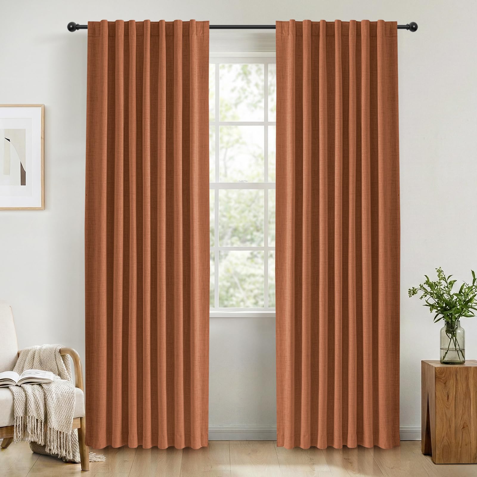 INOVADAY 100% Blackout Curtains for Bedroom 84 Inch Drop 2 Panels Thermal Insulated Curtains for Living Room, Back Tab Rod Pocket Orange Curtains with Coating Back Layer,50" W x 84" L — image 1