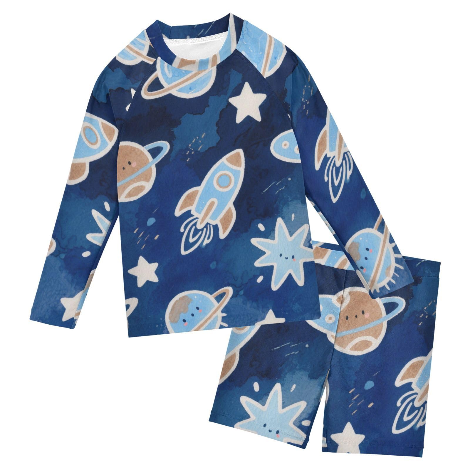 Conjunto de protección UV para niños de manga larga que evita quemaduras solares Lovely Blue rocketing Planet 6