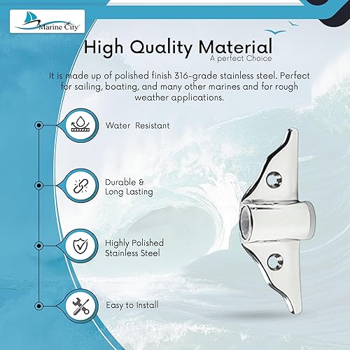 Miniatura 3 de MARINE CITY Acero inoxidable de grado 316, acabado pulido, montaje lateral en ángulo de vástago resistente y duradero (12 pulgada) para barcos,
