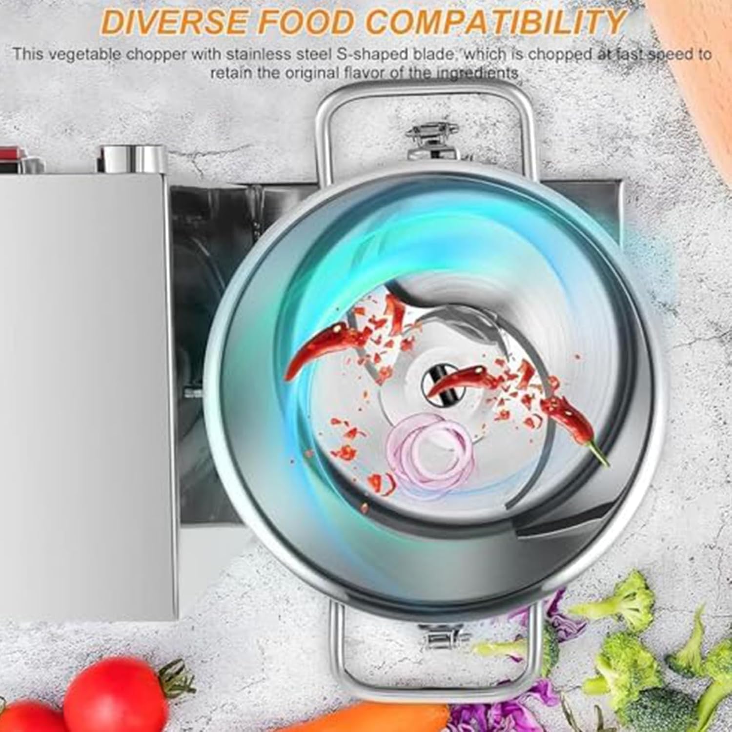 9LCommercial - Picadora eléctrica de verduras de velocidad ajustable, procesador de alimentos de acero inoxidable para picar verduras y carnes