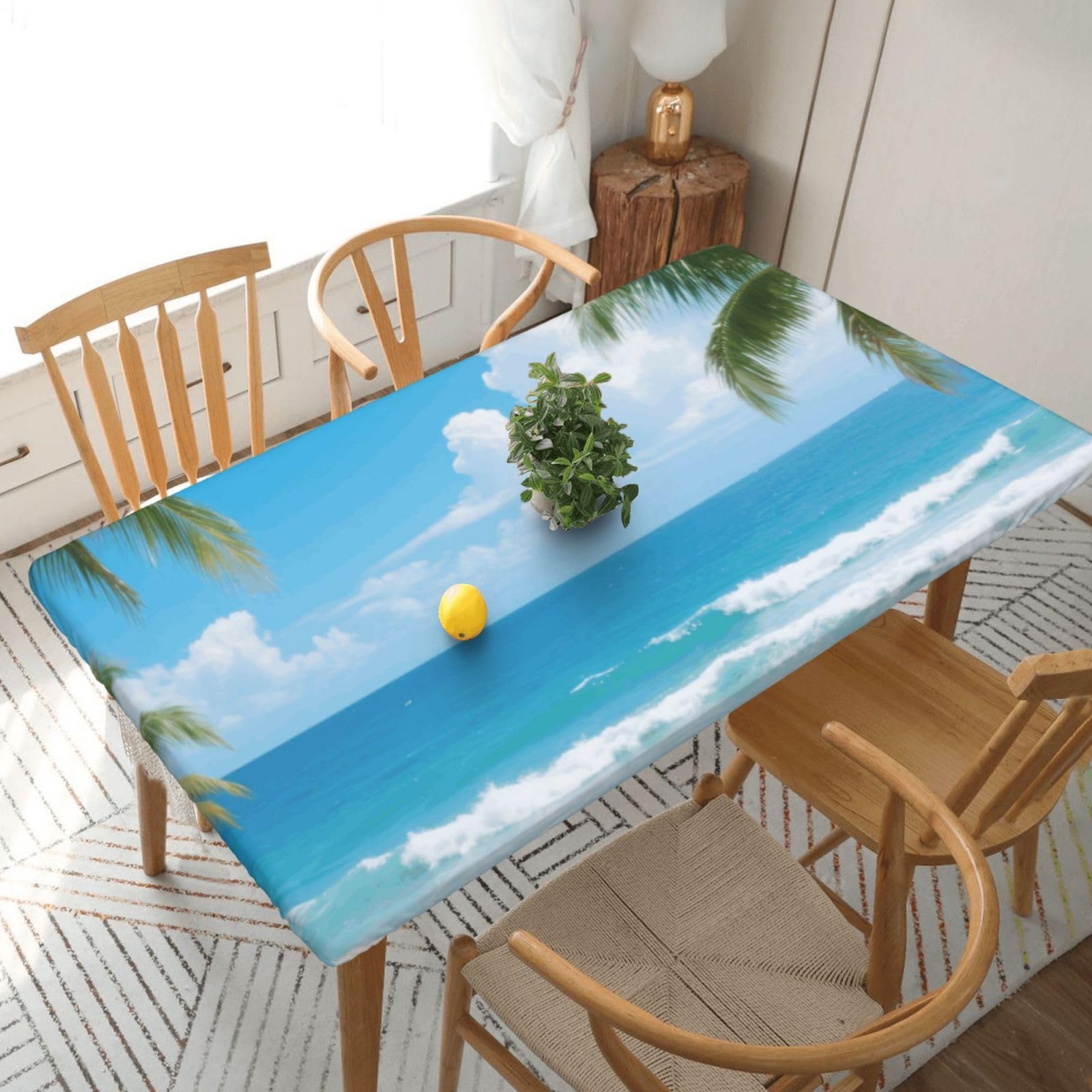 Fodpand Black Sea Spandex Fitted Tablecloth For 5 Foot Rectangle Tables,Waterproof Picnic Table Cover Stretch Table Cloth Washable Table Protector For Picnic, Camping, Outdoor