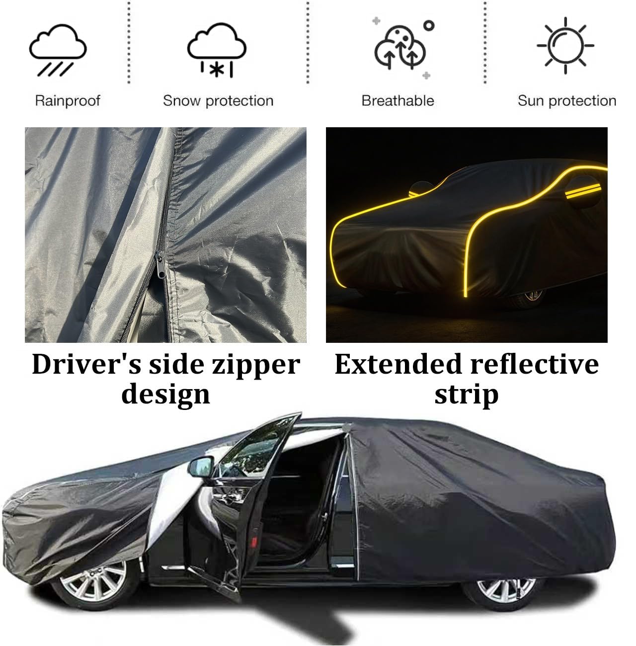 Telo Copriauto per Peugeot 2008 | Impermeabile alla Pioggia, Protezione UV, Antipolvere, Uso Interno ed Esterno, Cerniera Lato Guida, Strisce Riflettenti