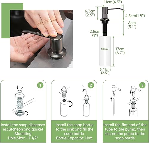 Miniatura 4 de APPASO Grifo de cocina con dispensador de jabón, grifos de fregadero de cocina de acero inoxidable negro con rociador extraíble, 3 modos, grifos de