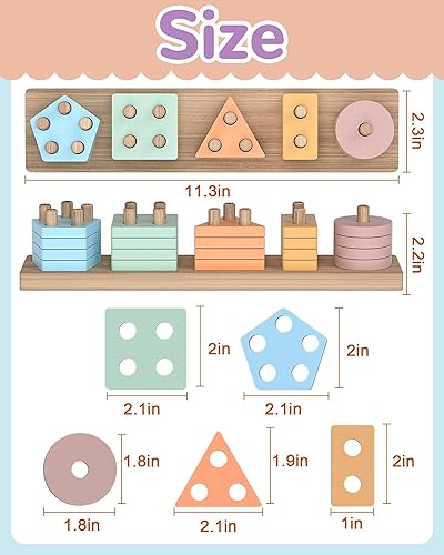 Miniatura 6 de Juguetes Montessori para niños y niñas de 1, 2, 3 años, juguetes de clasificación y apilamiento de madera para niños pequeños de 1 a 3, 1 2 años,