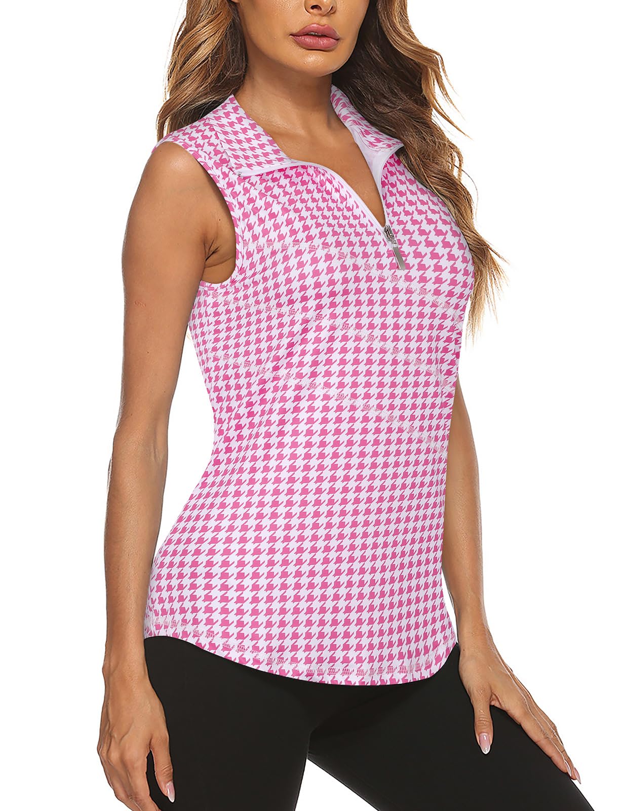 Koscacy Women's Sleeveless Golf Tennis Polo Shirts Zip Up Dry Fit Workout Tank Tops Athletic Shirt