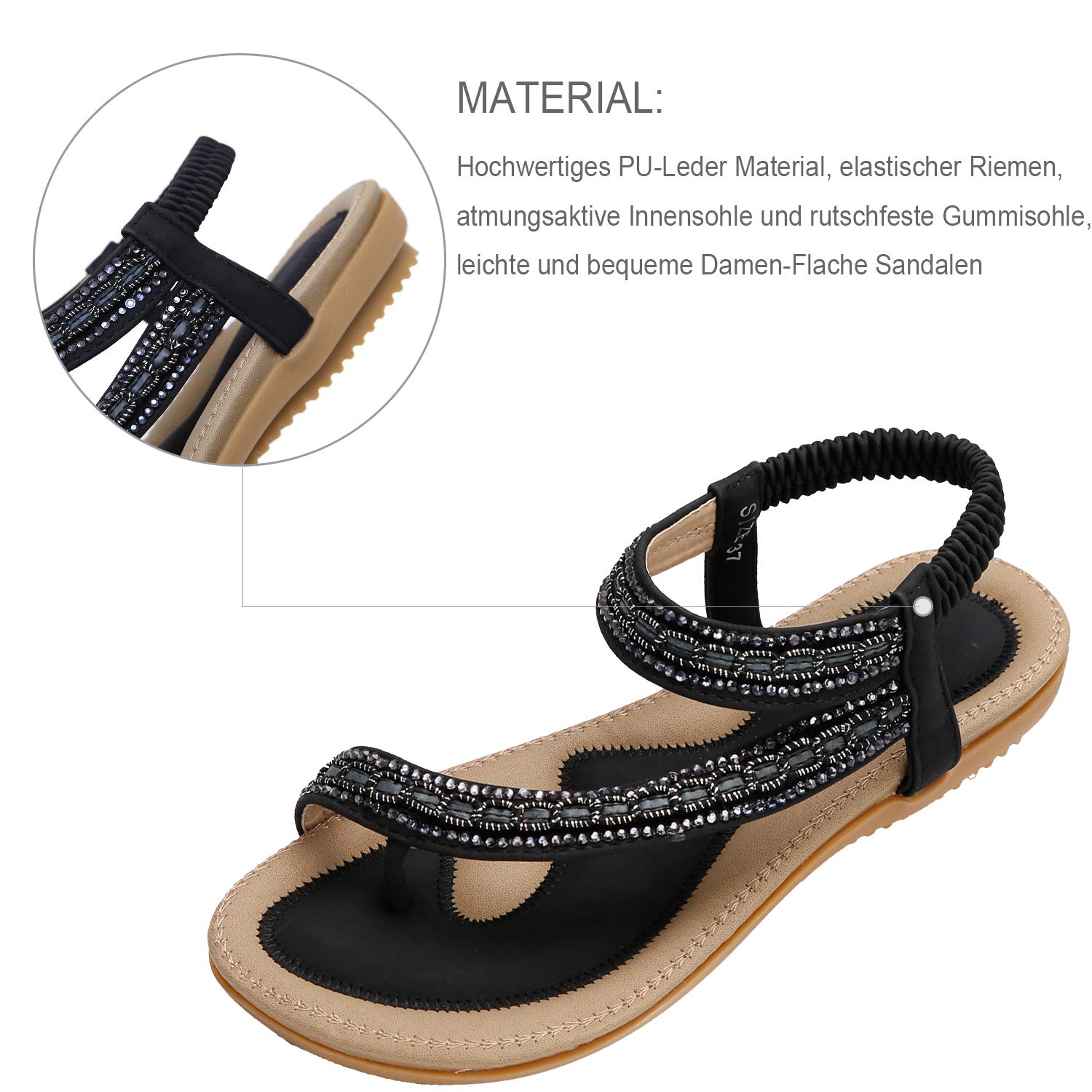 ZOEREA Sandali Piatti da Donna da Estate Strass Fiore Bohemia Flip Flop Spiaggia Estivi Scarpe Casual Open Toe Tacco Piatto