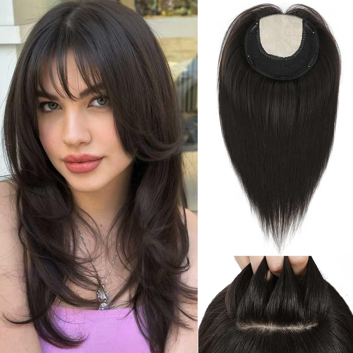 LANMINGO 1 mins wear 12x13cm full silk base hair topper