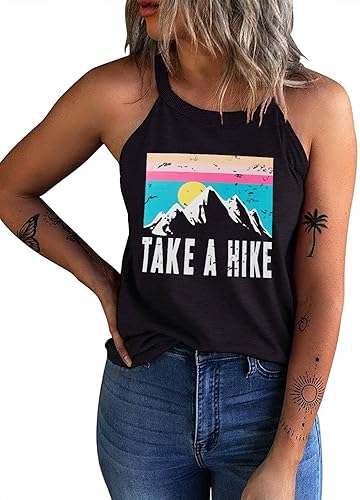 IRISGOD Womens High Neck Tank Tops Summer Graphic Halter Sleeveless Rocker Tee Shirts