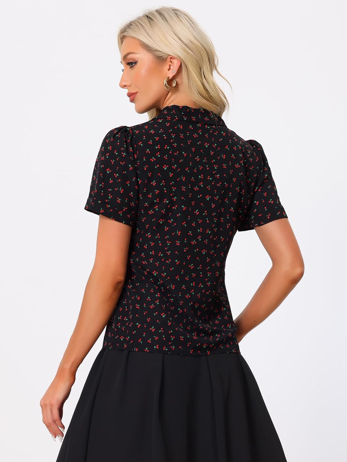 Allegra K Casual Blouse for Women Button Down Short Sleeve V Neck Floral Print Notch Lapel Blouse Dressy Summer Outfits - Image 2