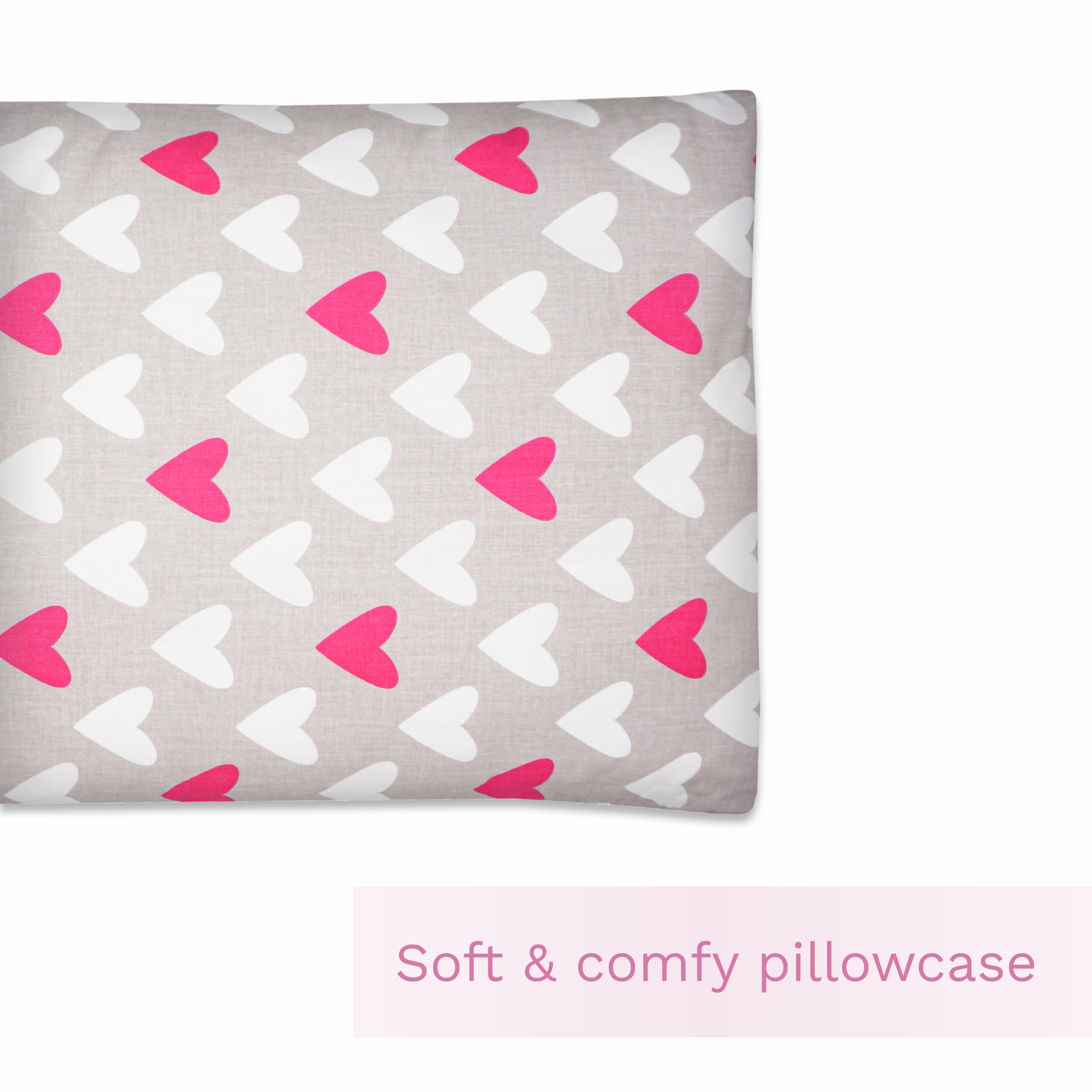 Baby Comfort Parure de lit 2 pièces pour bébé et enfant 80 x 70 cm avec housse de couette et taie d'oreiller 12 mois et plus (cœurs roses)