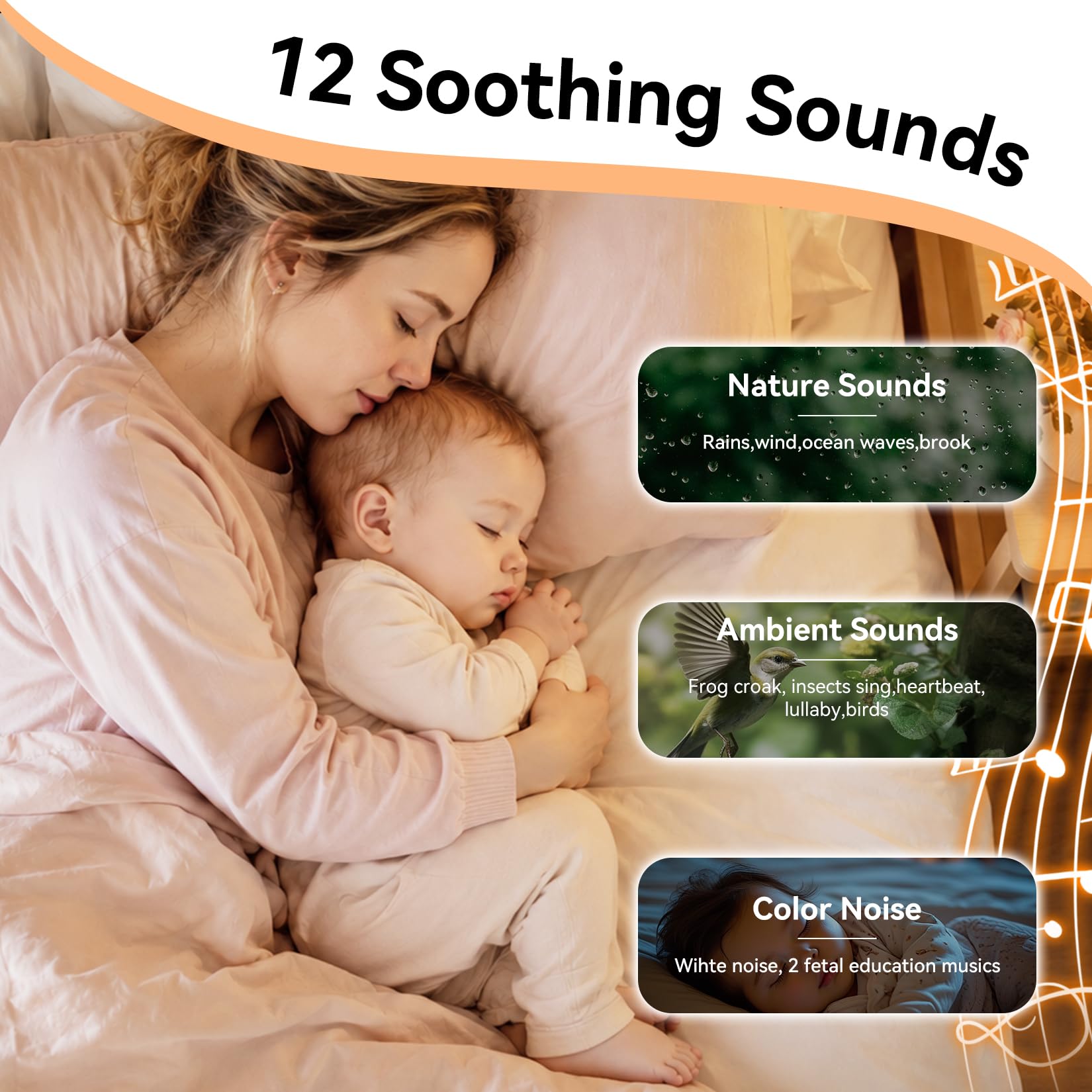 Máquina de sonido portátil para bebé, ruido blanco, 12 sonidos relajantes, cancelación de ruido para viajes, oficina, guardería, baby shower, regalo de registro, chupete para bebés, niños y