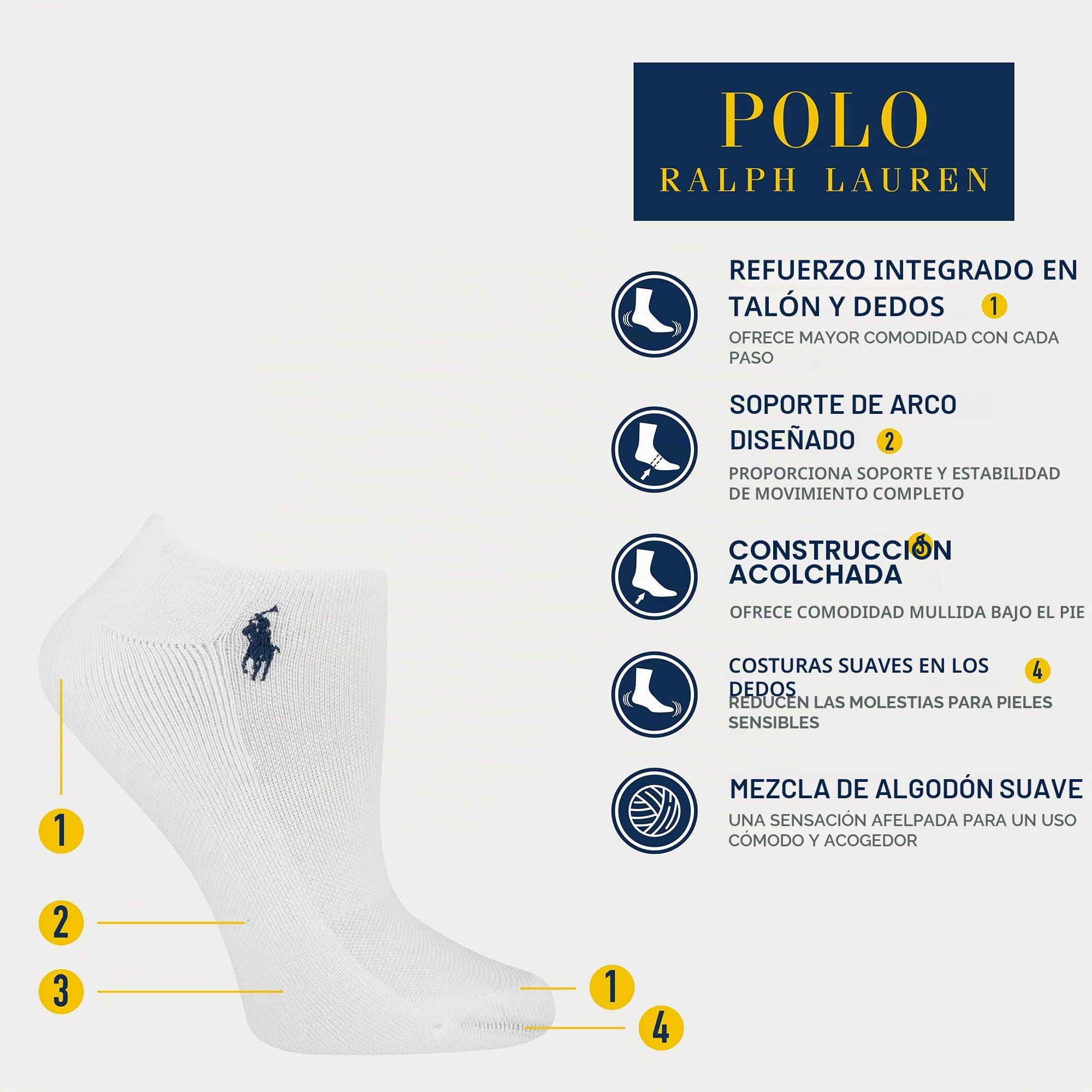 Polo Ralph Lauren Calcetines de algodón de corte bajo para mujer, paquete de 6 pares, malla transpirable y amortiguación deportiva, Negro -, 4-10