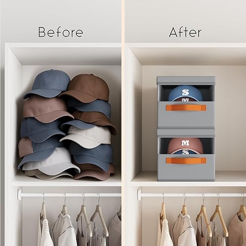 Miniatura 7 de Organizador de gorras de béisbol Paquete de 3 tapas protectoras plegables apilables con caja de almacenamiento para sombreros con ventana