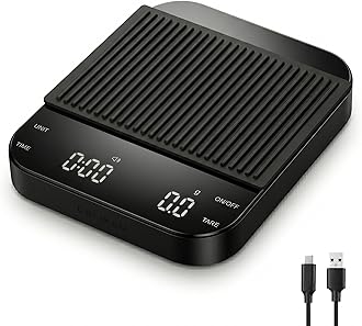 Digital Coffee Scale with Built-in Timer, 0.1g Precision to 3000g Rechargeable Espresso Scale, Touch Glass Kitchen Food Scale for Pour Over, Baking and Macros