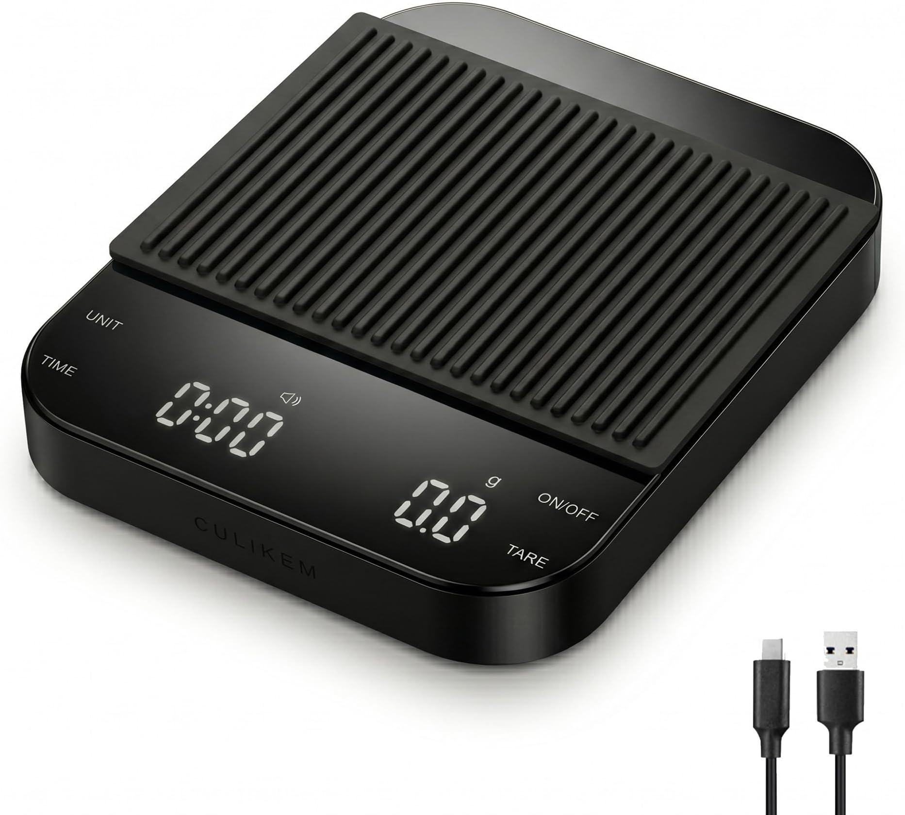 Digital Coffee Scale with Built-in Timer, 0.1g Precision to 3000g Rechargeable Espresso Scale, Touch Glass Kitchen Food Scale for Pour Over, Baking and Macros