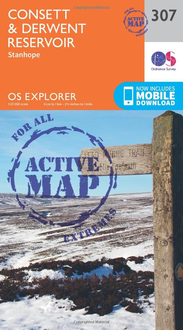 Consett & Derwent Reservoir Map | Weatherproof | Stanhope | Ordnance Survey | OS Explorer Active Map 307 | England | Walks | Hiking | Maps | Adventure