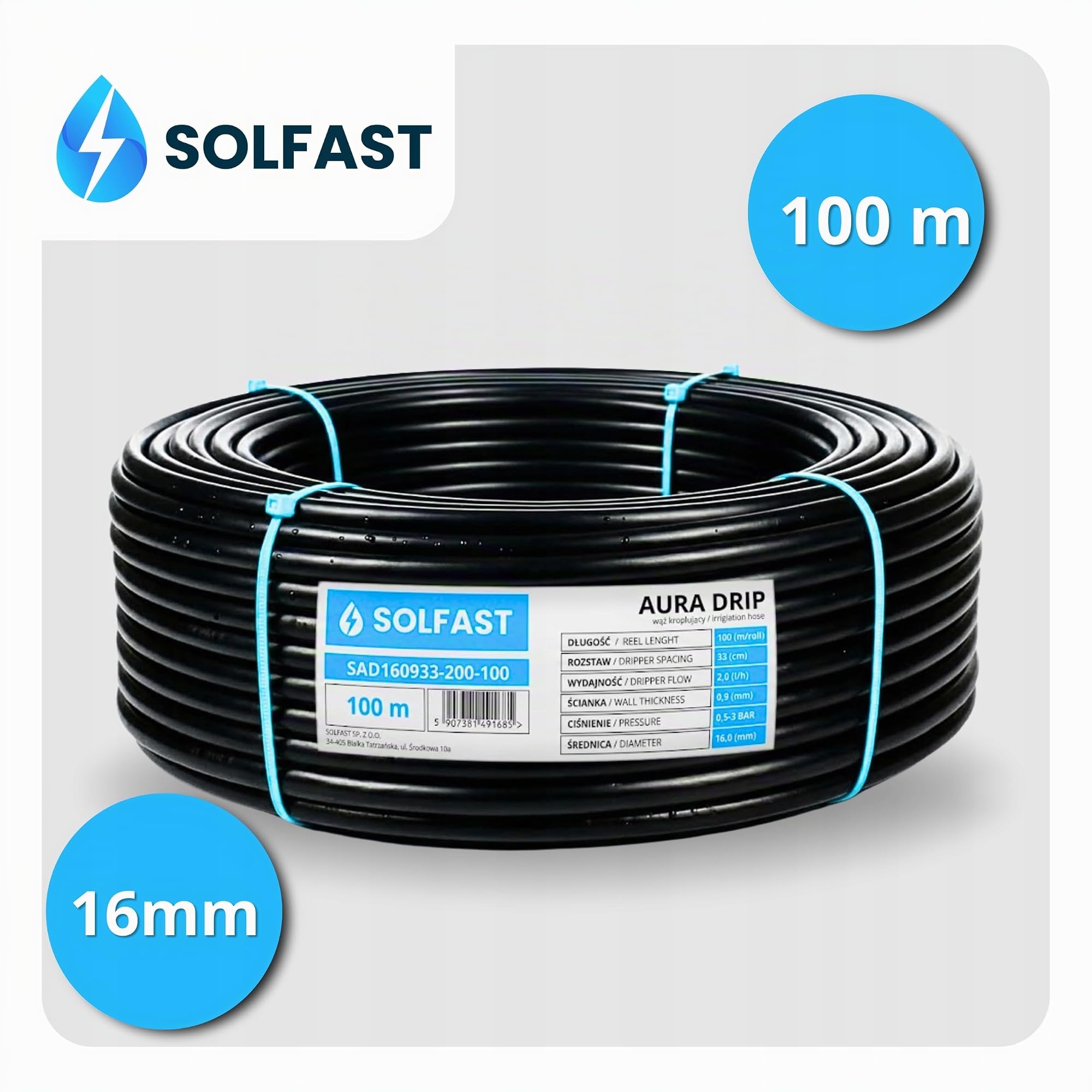 Tuyau d'arrosage goutte à goutte 100 m 16 mm – Système d'irrigation avec goutteurs intégrés – 2 L/h – 33 cm de distance – Tuyau d'arrosage goutte à goutte