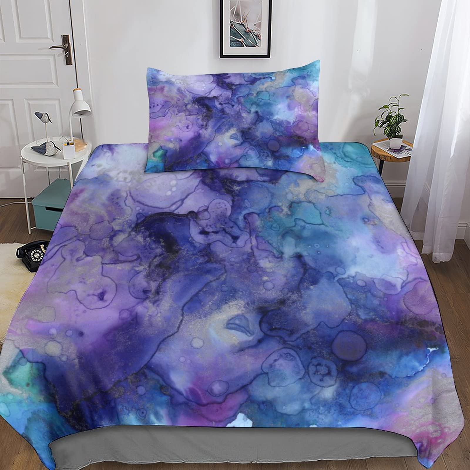 Parures de lit watercolor marble housse de couette microfibre fermeture éclair