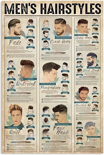Peinados para hombre, estilo vintage, letrero de metal, decoración de pared, póster de metal, decoración de barbería, placa de pared para hogar,
