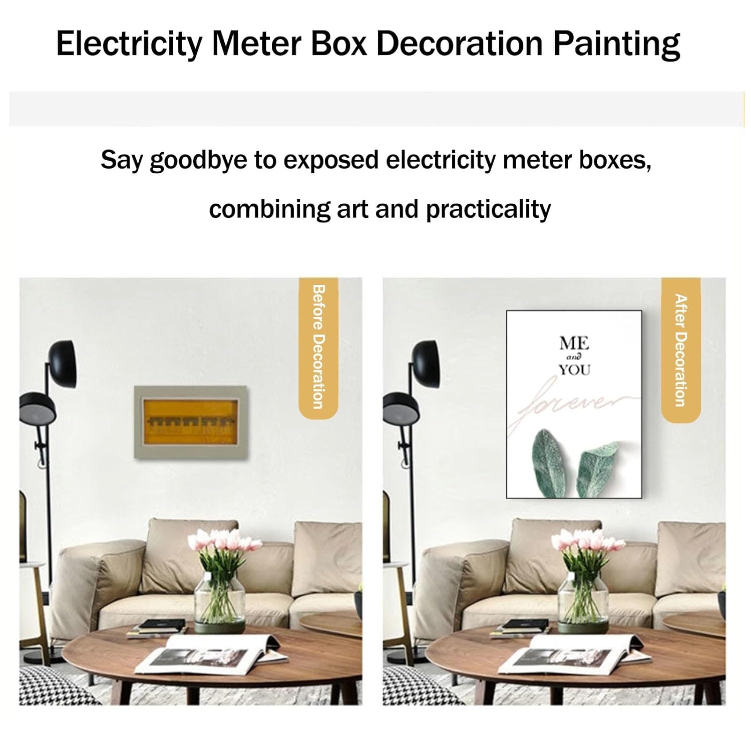 Wall Mounted Electrical Panel Cover Modern Meter Box Decorative Painting Hidden Circuit Breaker Panel Fuse Box Cover Cabinet with PS Frame(A,60x70cm/23.6x27.6in(LxH))