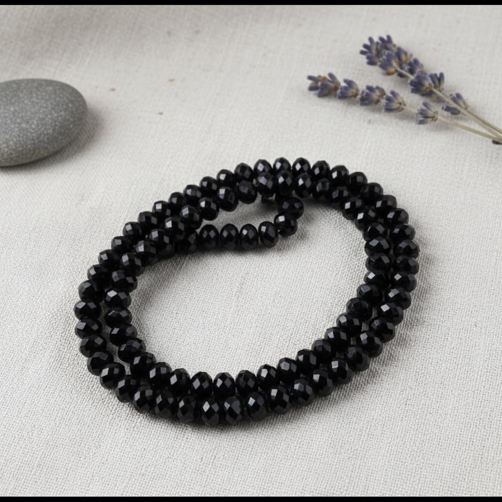 Gozby WellPoint Black Crystal Beaded Necklace for Men | 4mm Faceted Beads Mala Chain | 16 Inch Stylish Minimal Necklace | Trendy Fashion Jewelry for Boys & Men 2