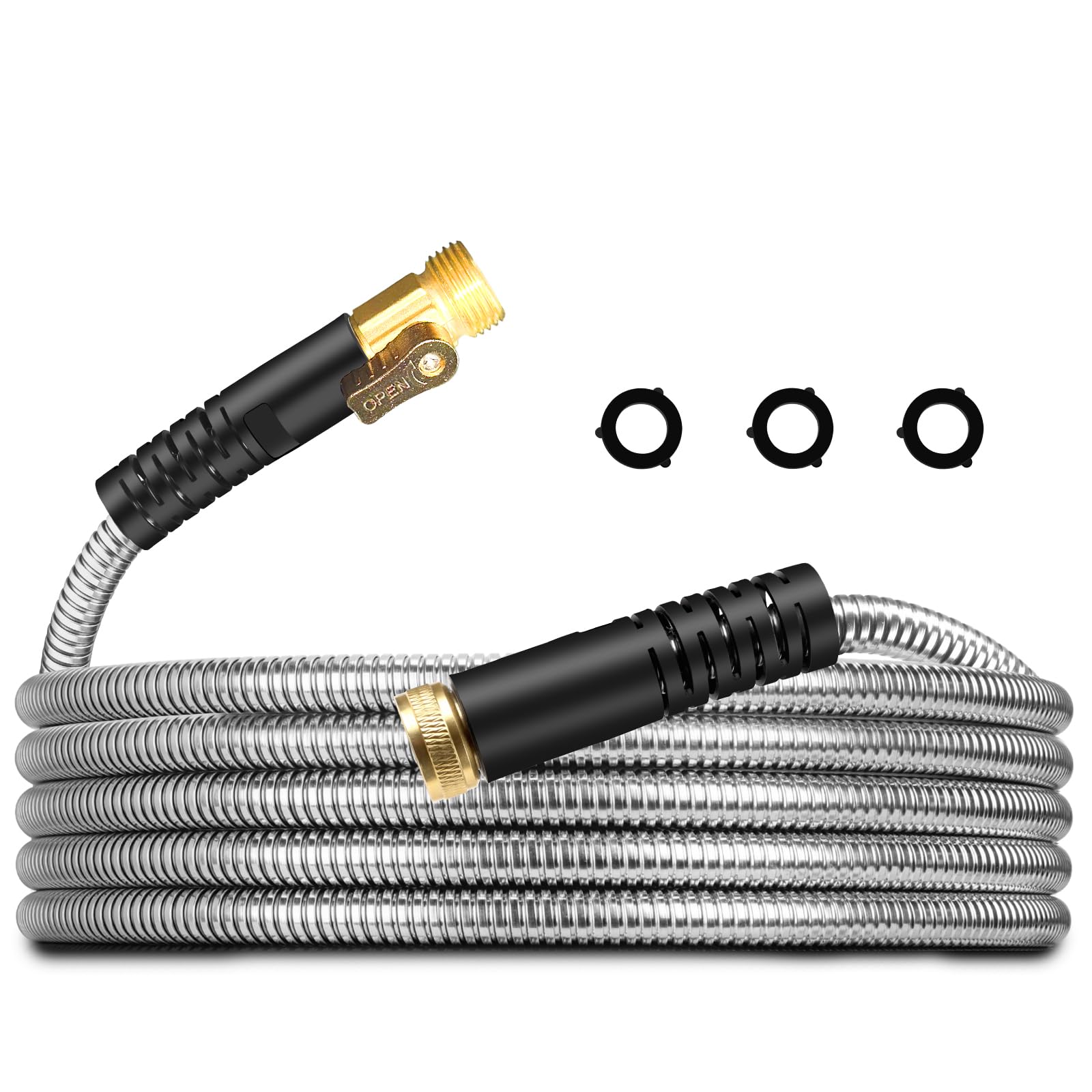 Kofero Metal Garden Hose 25ft Flexible Stainless Steel Water Hose Heavy Duty Lightweight Strong Durable Kink Free Long Hose Pipe for Outdoor Yard