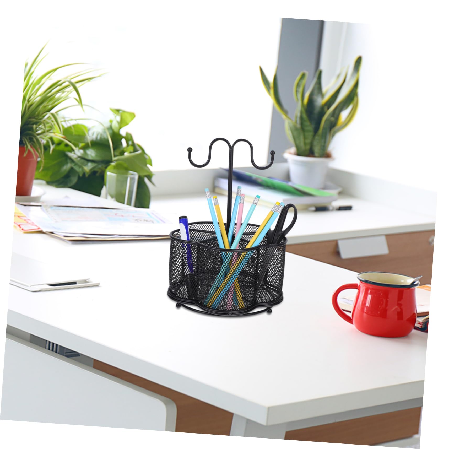 Pot à Crayons Porte-stylo Creux en Fer Noir, Design Fleur de Prunier