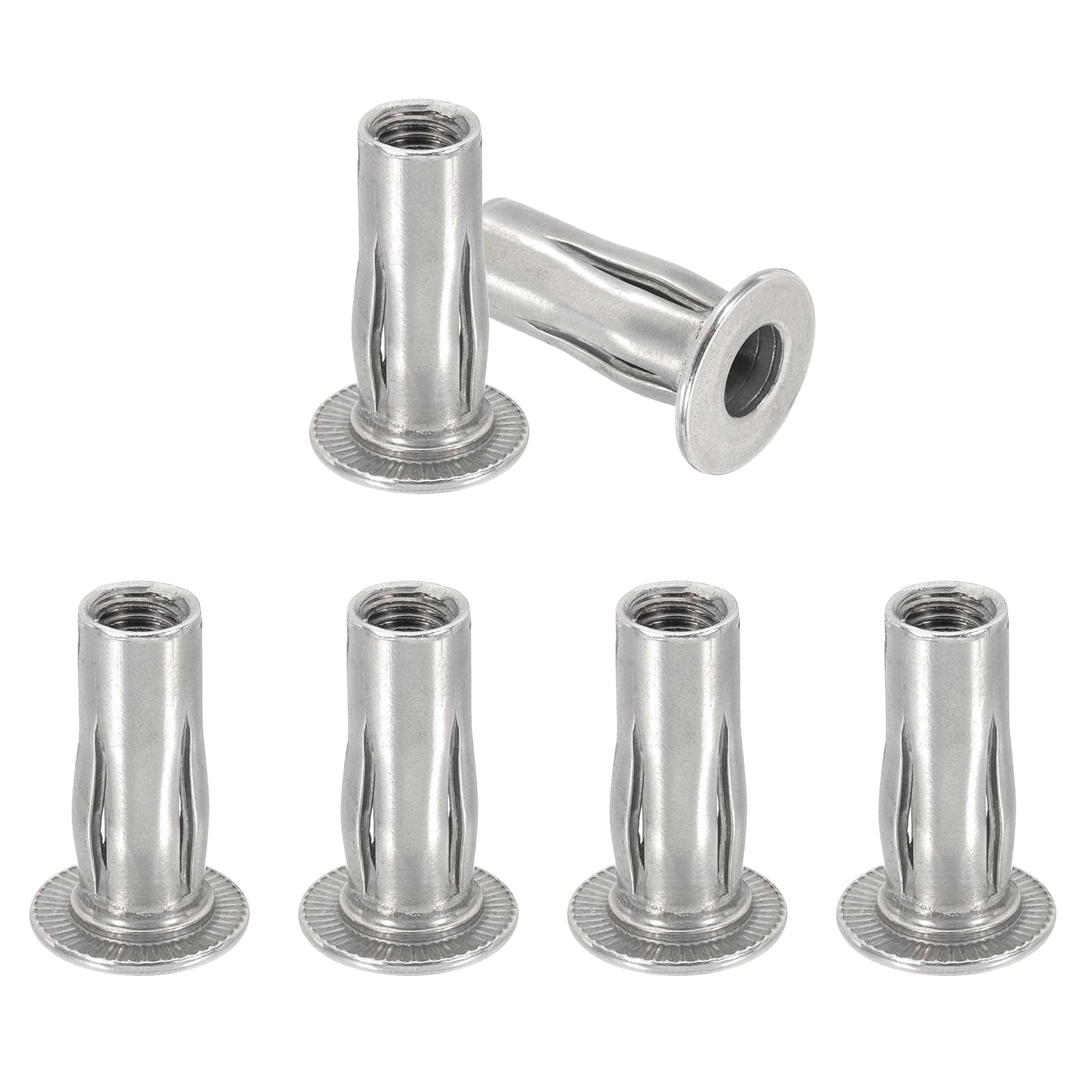 PATIKIL 6 Pcs Multi-Grip Rivet Nuts, M8 Pre-Bulbed Shank Flat Head Threaded Insert Nuts Carbon Steel Plus Nuts for Fastener